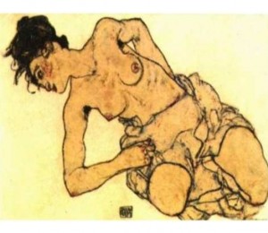 schiele ritratto in ginocchio semi nudo