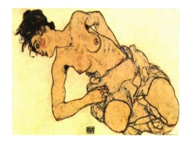 schiele ritratto in ginocchio semi nudo